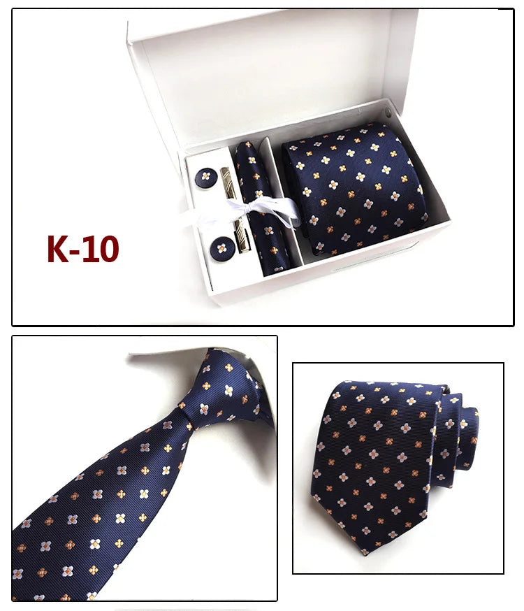 tie set for men gift box for men gravata luxury designer brand 8 cm Jacquard Necktie Pocket Square Clip cufflinks