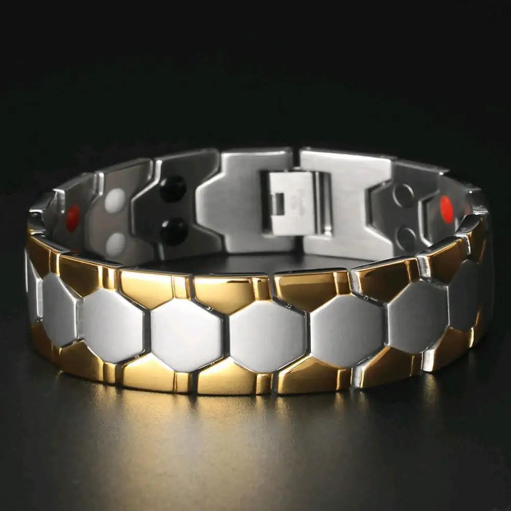 Men Bracelet Magnetic Alloy Therapy Bracelet Hexagon Luster Sleek Link Bangles Detachable Therapy Bracelet Daily Jewelry Gift
