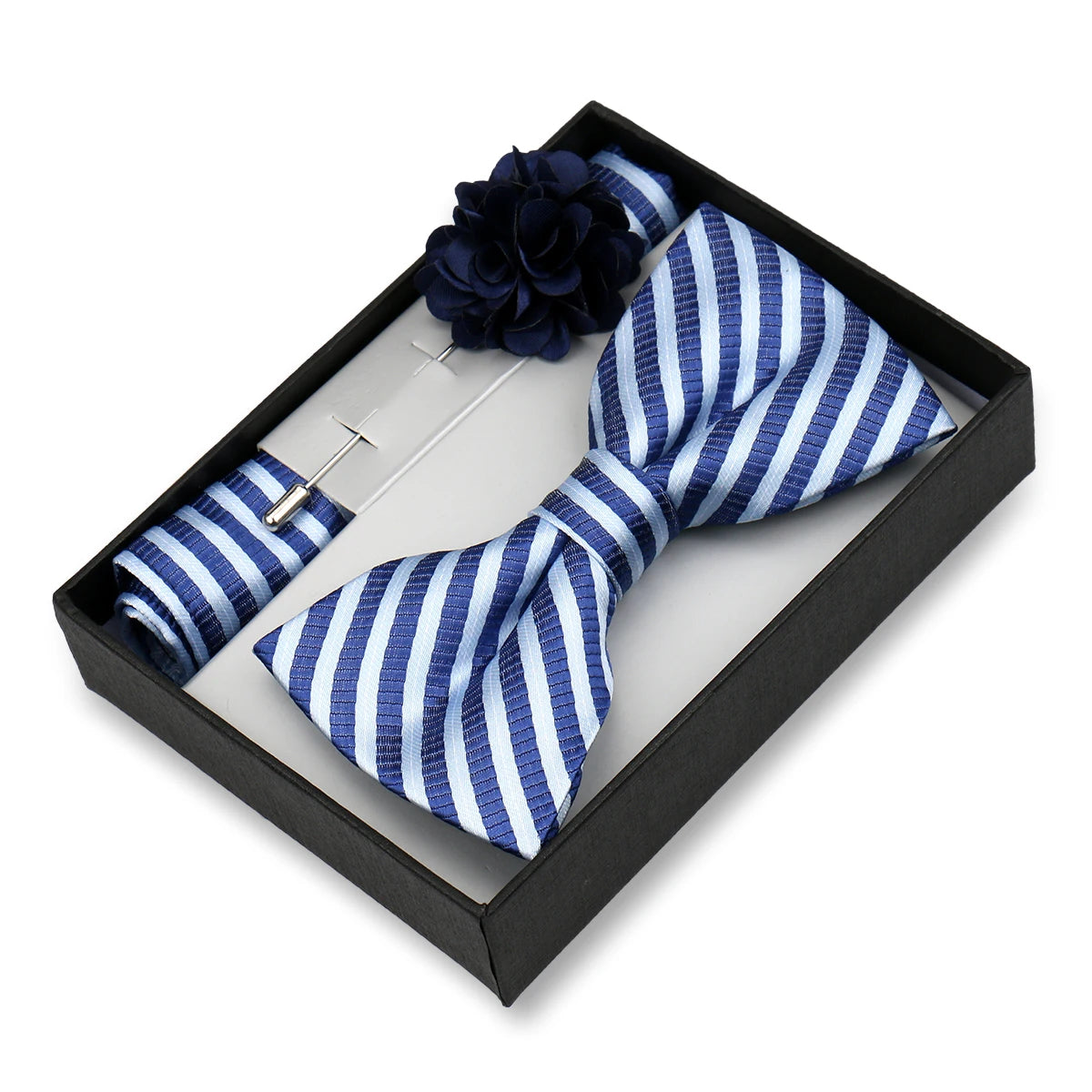 Classic High Quality Bow Tie Set Box Gift For Men Fashion Elegant Bowtie Handchief And Brooch Set Wedding Business Accessories