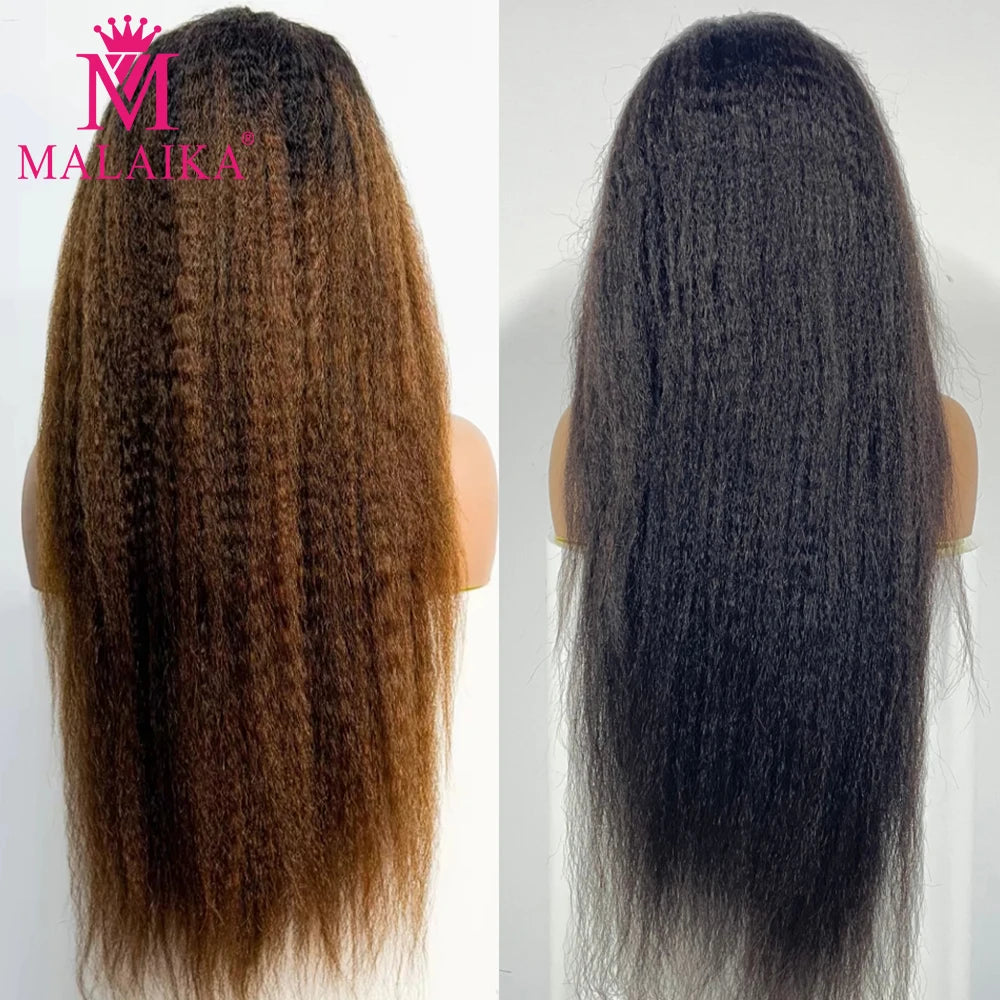 T1B/4 Yaki Straight 350% Density 13x4 Lace Front Human Hair Wig Natural Color Kinky Straight Brazilian Hair Wig For Black Women