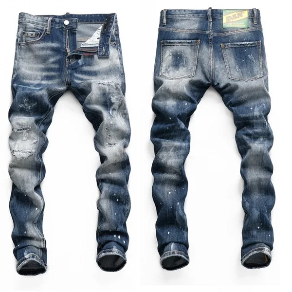 High Quality Street Fashion Men Jeans Retro Blue Elastic Slim Fit Ripped Jeans Men Embroidery Designer Denim Brand Pants Hombre