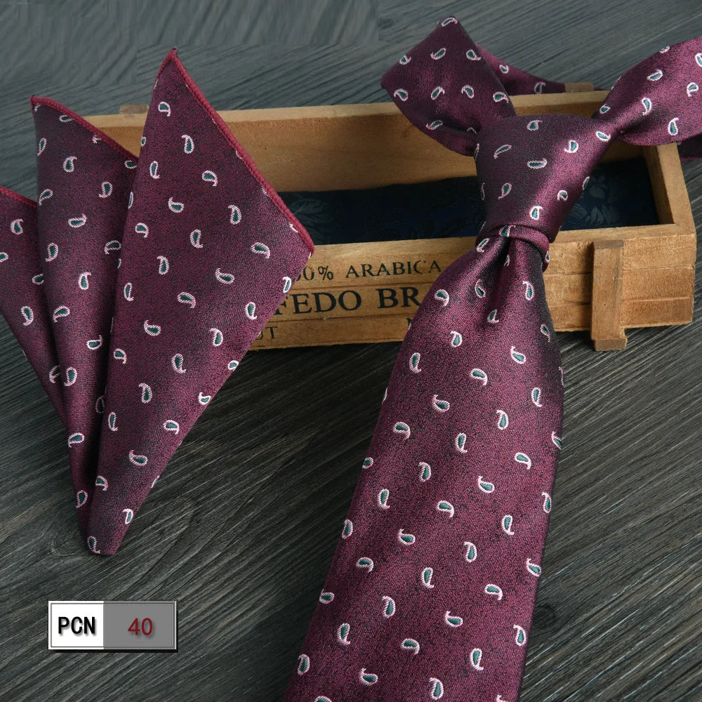 man tie set swine red 8cm Men's Formal tie and pocket square set 2-Piece Business Wedding burgundy ties for men and neckties man