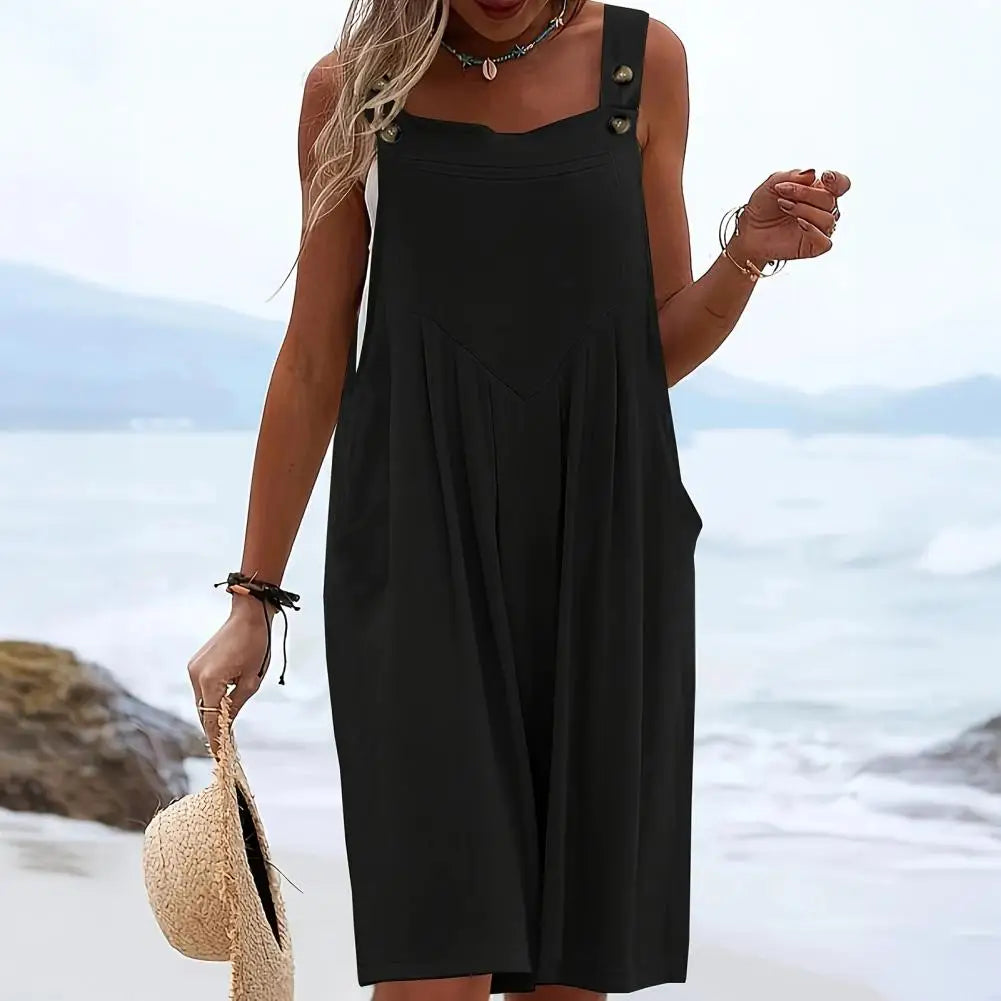 Suspender Style Jumpsuit Women's Sleeveless OverallSleeveless Loose Sleeveless Wide Leg Overall Solid Casual Daily Romper