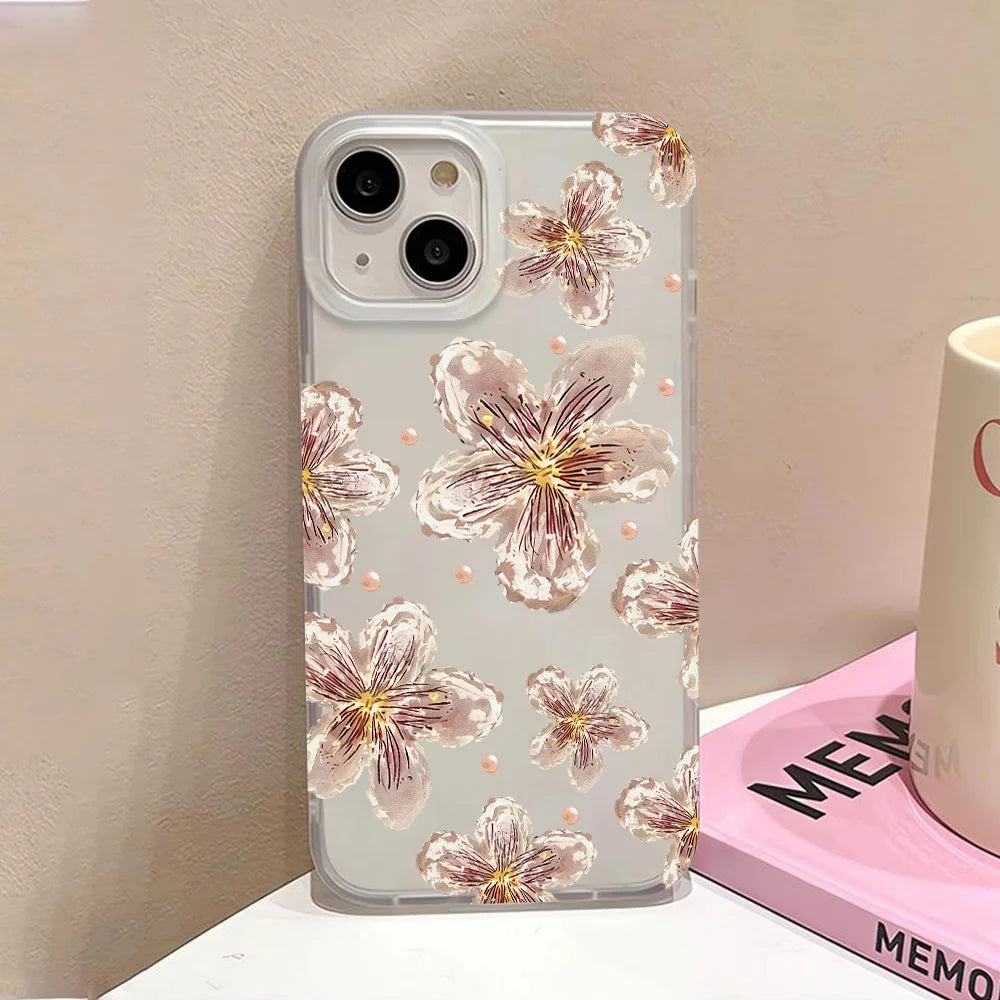 Matte Soft Silicone Phone Cases for iPhone 15 Case iPhone 16 13 17 Pro Max 14 11 12 Pro 15 16 Plus Flower Clear Shockproof Cover