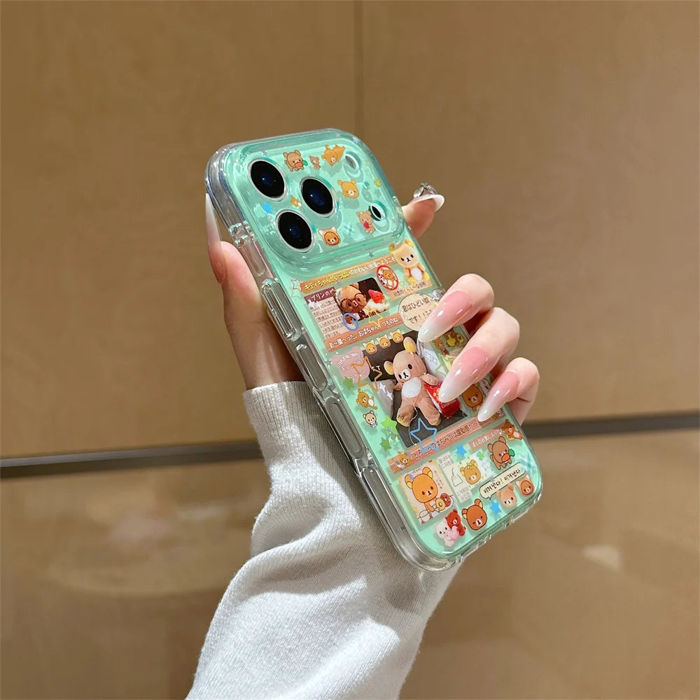 Kawaii Rilakkuma Cartoon Phone Case for iPhone 17 16 15 Pro16 Max 17 Pro Max Cover Cute Shockproof Funda Capa With Charm Cases