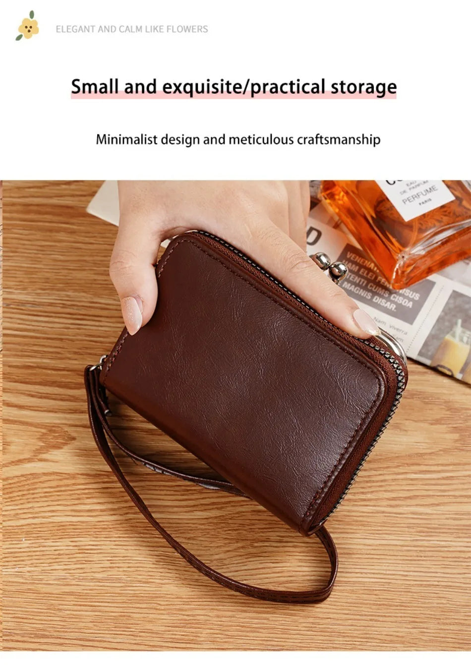 Women's Wallet Fashionableand Minimalist Wrist Strap Short Zero Wallet RetroVersatile LargeCapacity Multi Card Pocket Money Clip