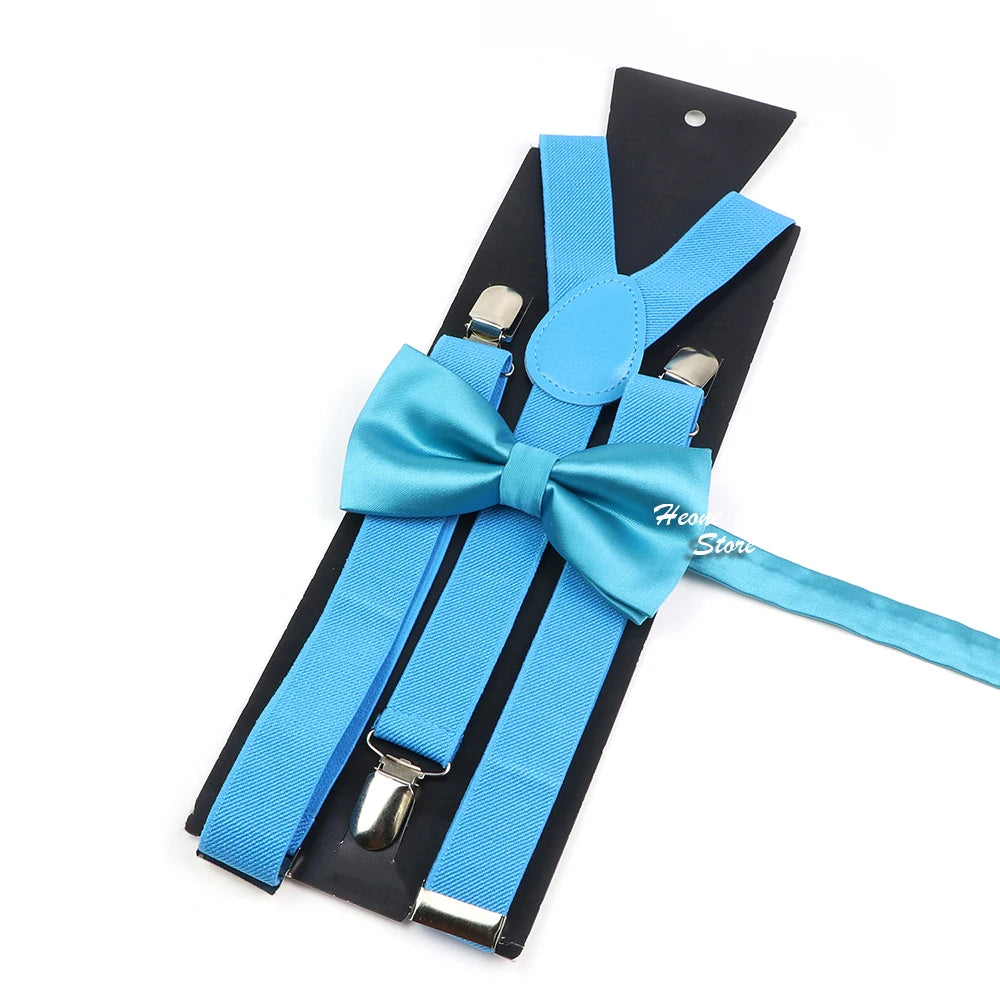 Hot Sale Suspender Bowtie Set For Men Boys Skyle Blue Royal Blue Navy Blue Elastic Adjustable Y-Back Braces Straps Accessory