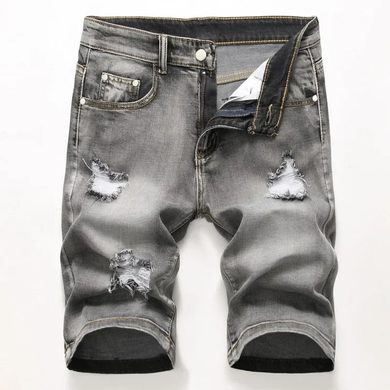 Summer New Men's Jeans Trend Retro Men Denim Shorts Stretch Slim Hip Hop Classic Hole Short Style Jeans for Male Big Size 28-42
