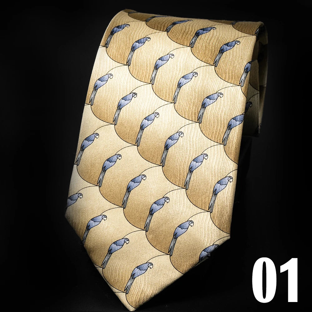 10cm Wide 100% Silk Tie For Men Printed Cartoon animals Handmade Necktie Business Formal Wedding Daily Wear Suit Men's Tie