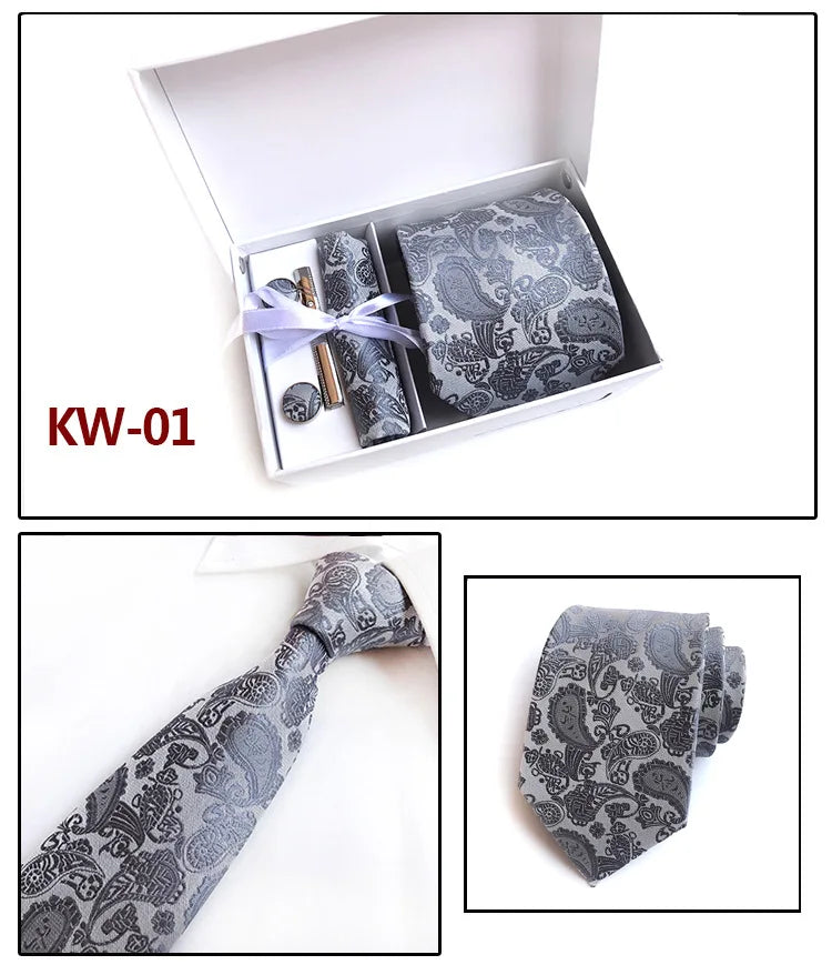 tie set for men gift box for men gravata luxury designer brand 8 cm Jacquard Necktie Pocket Square Clip cufflinks