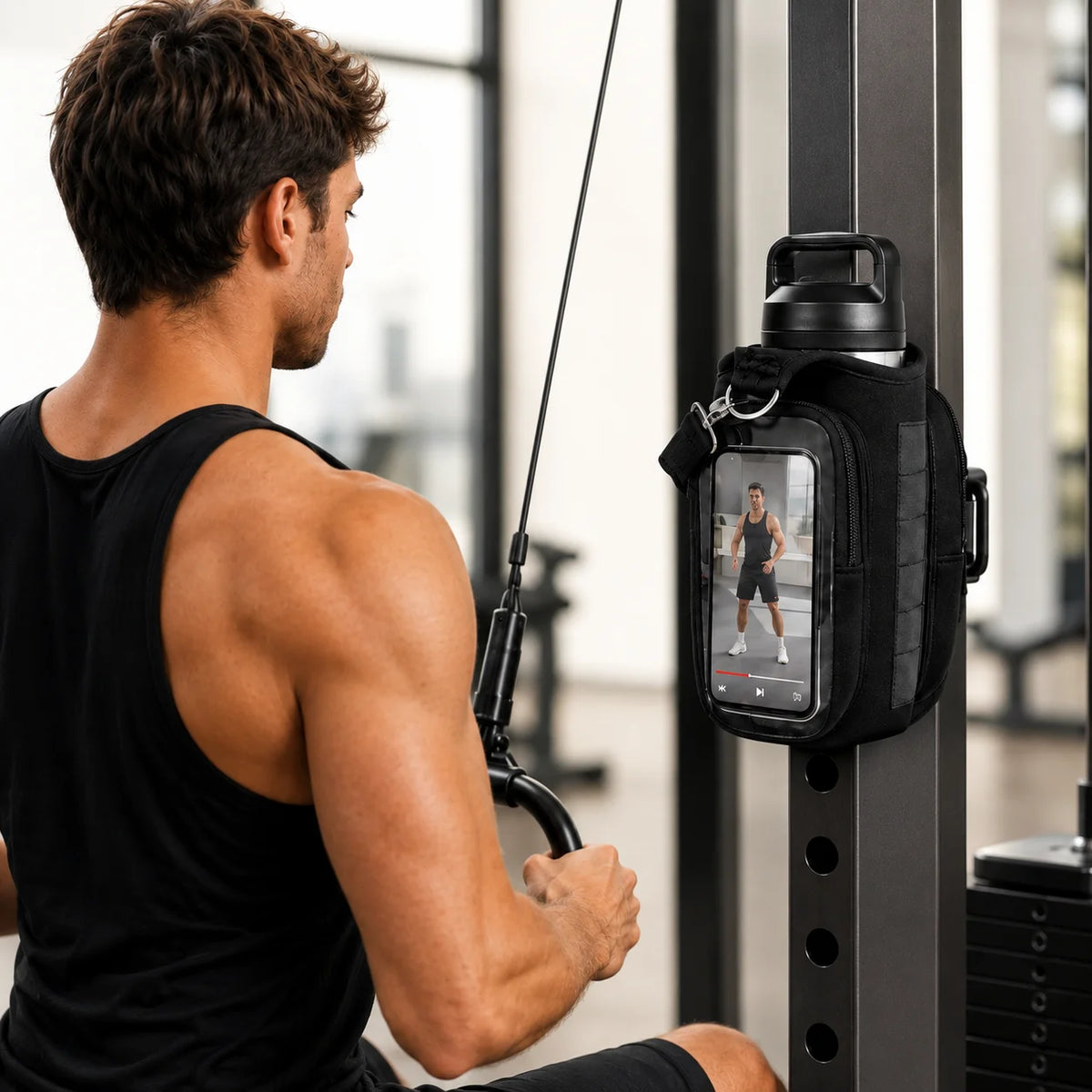 Magnetic Water Bottle Holder Gym Bag With Phone Pocket Hands Free Workout Carrier Adjustable Strap Fitness Accessories Workout