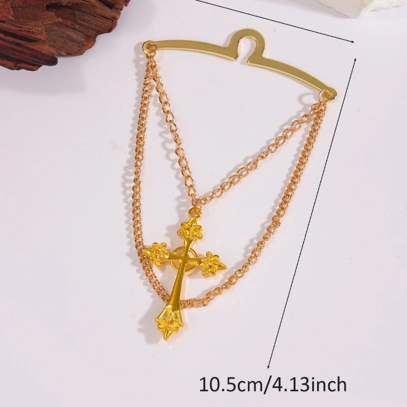 High-end Metal Cross Tassel Tie Clips for Men Business Wedding Necktie Clips Shirt Collar Pin Luxulry Jewelry Accessories