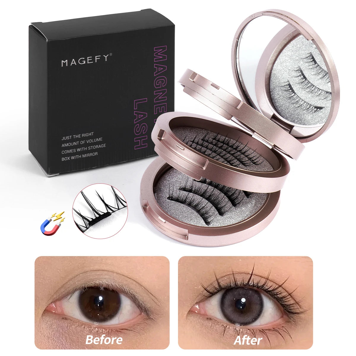 MAGEFY 3 Pairs Magnetic Eyelashes with Applicator Glue Free Reusable Magnetic Lashes Multiple Styles Natural Anime Magnetic Lash