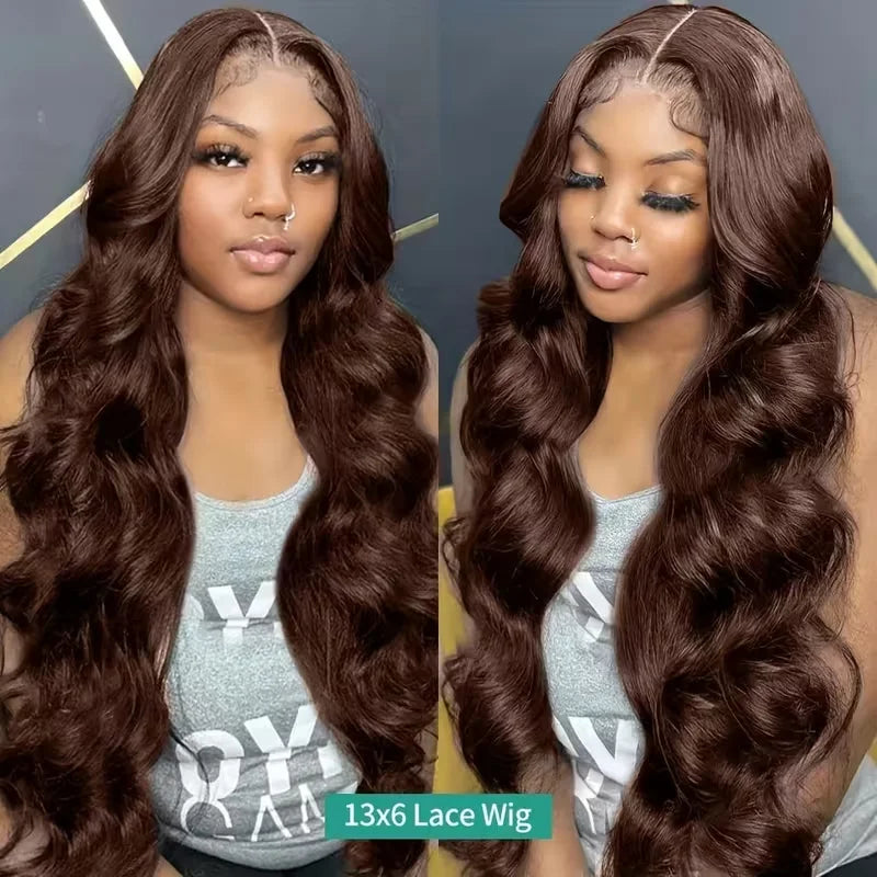 46 Inch Chocolate Brown Lace Frontal Human Hair Wig 250 Density Pre Plucked Brown Hair Wig 5X5 HD Body Wave Lace Front Wig Human