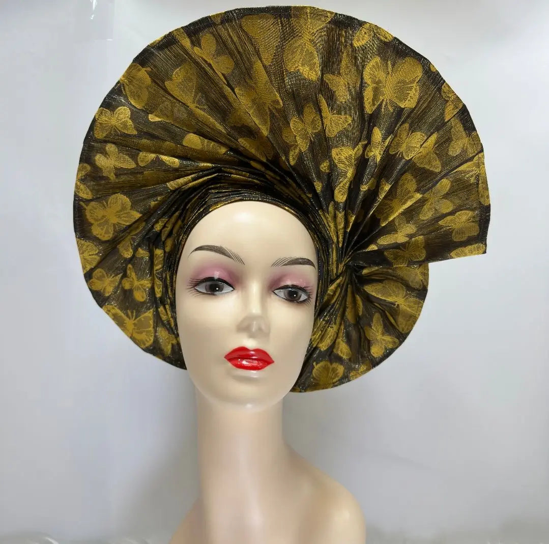High Quality African Nigeria Gele Elegant Helmet With Stones Headband Turban Head Scarf Head-Hat Auto Gele Brand New Hats 7L631