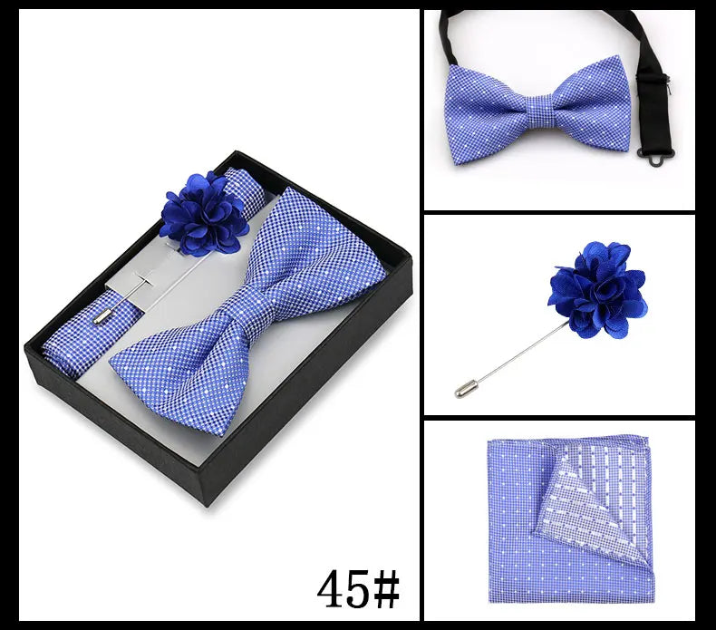 Classic High Quality Bow Tie Set Box Gift For Men Fashion Elegant Bowtie Handchief And Brooch Set Wedding Business Accessories