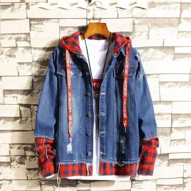 Customizable Men Denim Jacket Streetwear Hip Hop Men's Hooded Jean Jackets Male Casual Loose Outerwear Fashion Slim Fit Coat