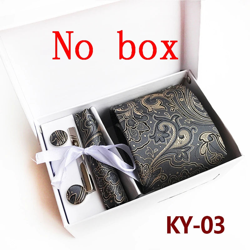 tie set for men gift box for men gravata luxury designer brand 8 cm Jacquard Necktie Pocket Square Clip cufflinks
