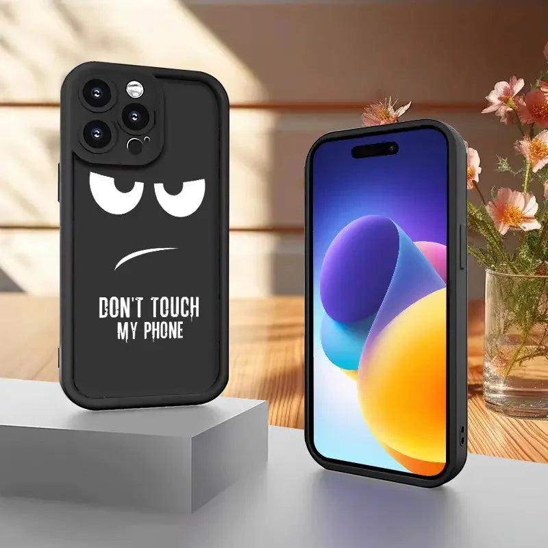 "Don't Touch Me" fashion phone case is suitable for iPhone 14 16 15 Pro X XS XR 7 8 Plus 16 15 14 13 12 11 Pro Max phone cases.
