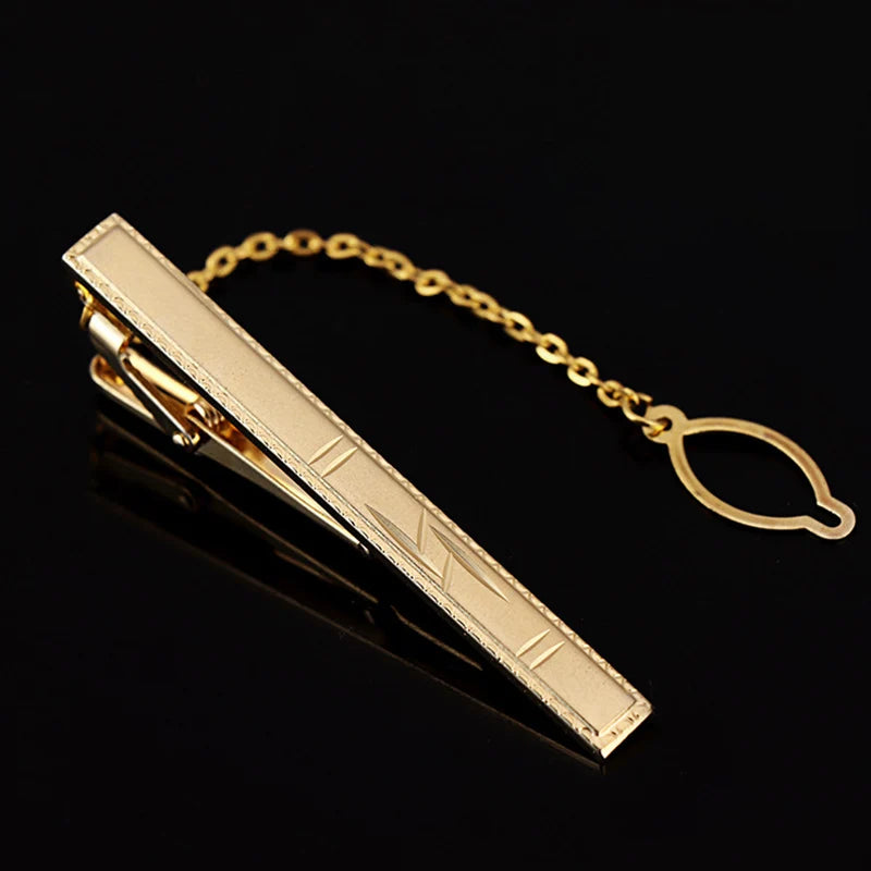 Tie Clip For Women &Men Metal Gold Vintage Chain Luxury Business Ties Bar Pin Clip For Necktie Man Shirt Accessories Party Wedding Gift