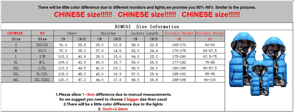 DIMUSI Winter Men's Vests Sleeveless Jackets Male Double-Wear Cotton Padded Vest Coats Men Thick Warm Waistcoats Hooded Clothing