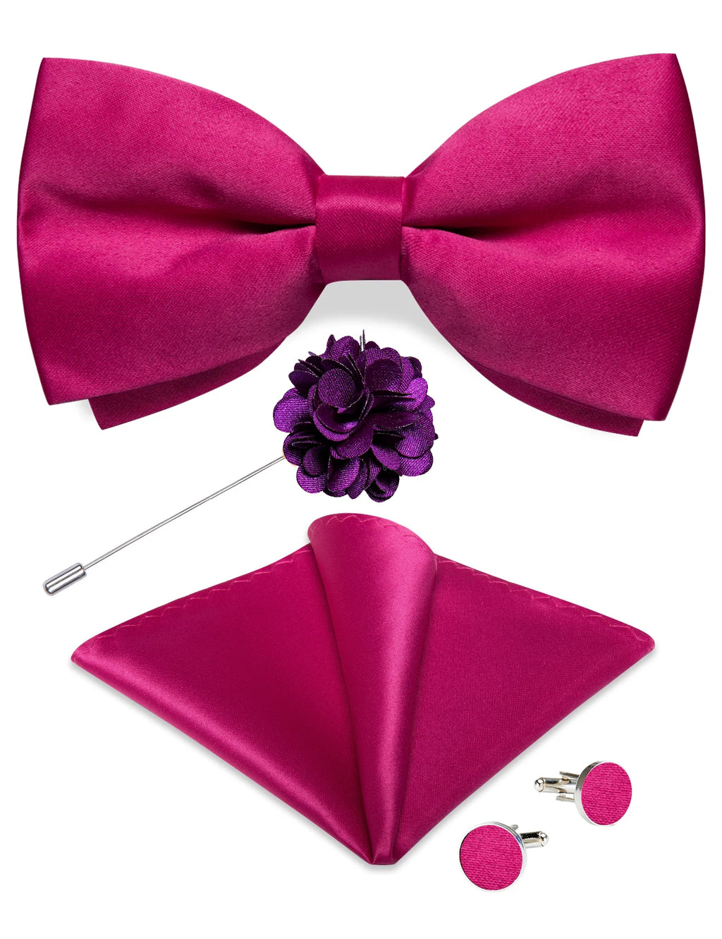 Wedding Bow Tie for Men Classic Red Pre-tied Bowtie Cufflinks Corsage Set for Party Butterfly Knot Gift Man Accessories