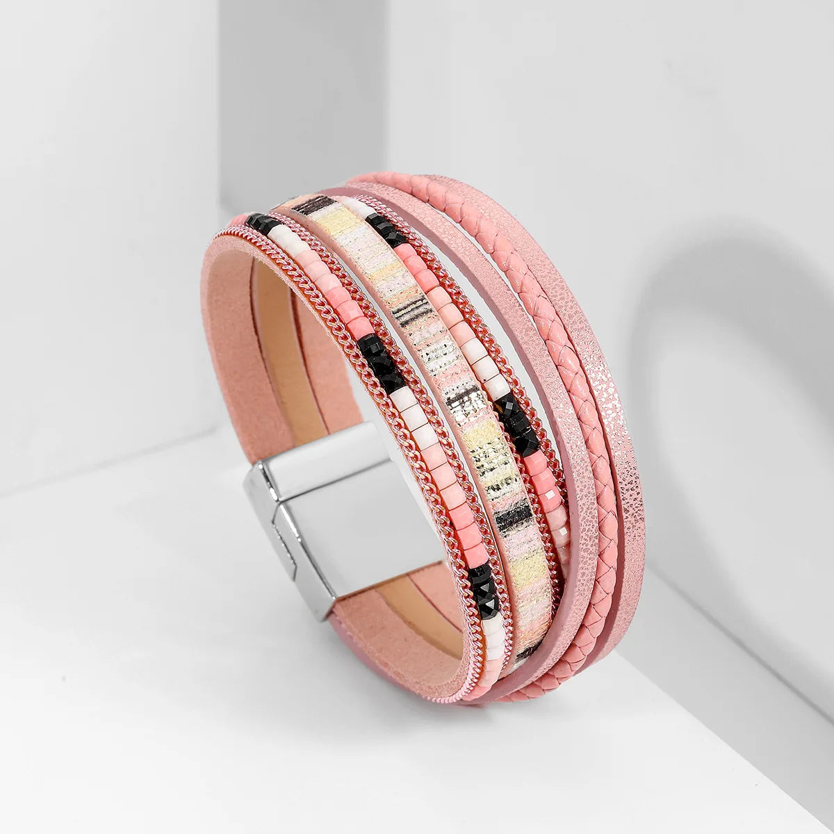 Bohemian Bracelet Hand-Woven Leather Bracelet Alloy Magnetic Clasp for Women Fashion Bracelet Women's Aesthetic Jewelry