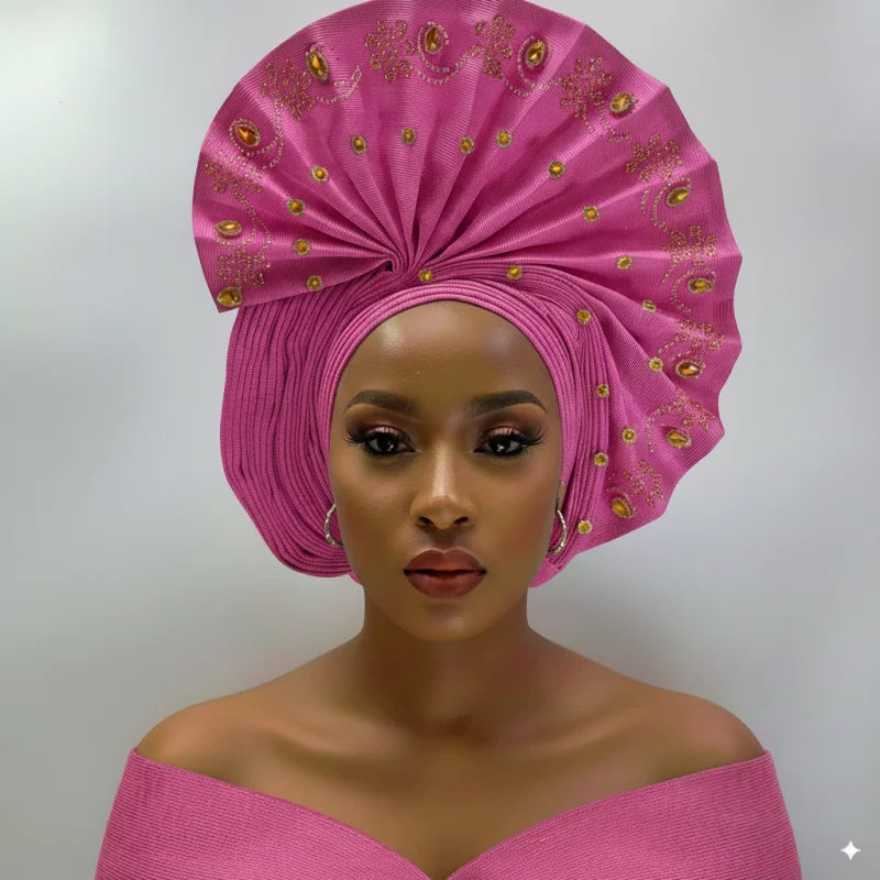 Latest Aso Oke Auto Gele Headtie Already Handmade African Cap Nigerian Wedding Gele Women Braid Turbans Ladies Head Wraps 9L0624