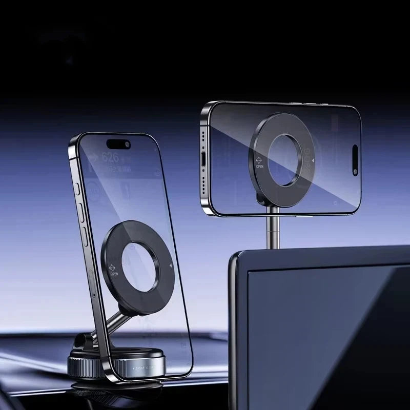 Rotating Folding Magnetic Phone Holder Vacuum Suction Mag Stand for Car Navigation Gym Kitchen - Universal GPS Streaming Bracket