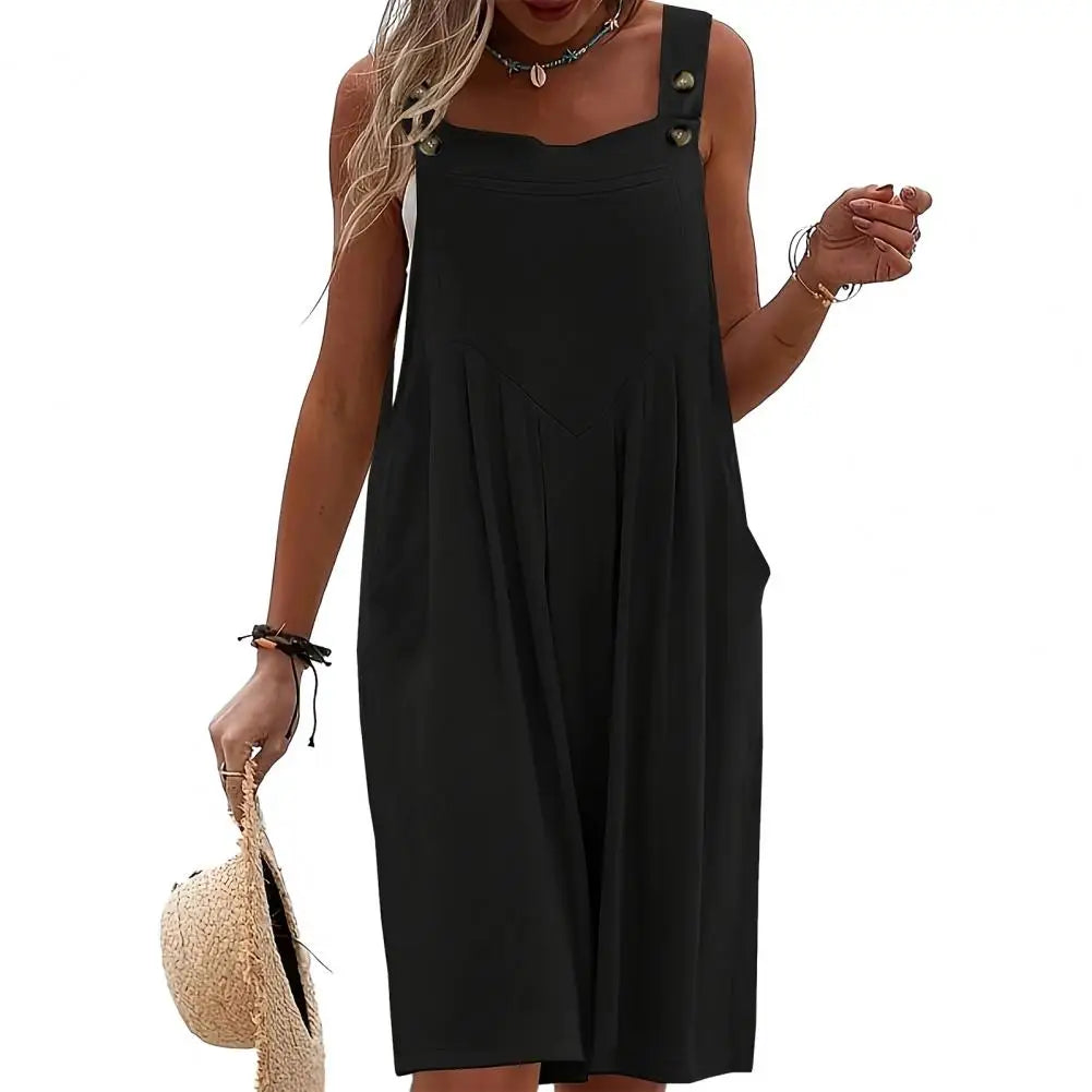 Suspender Style Jumpsuit Women's Sleeveless OverallSleeveless Loose Sleeveless Wide Leg Overall Solid Casual Daily Romper