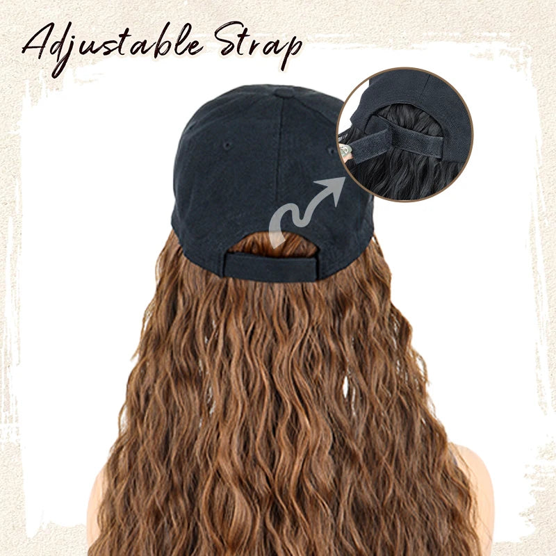 Hat Wig for Women, Integrated Design Baseball Cap Wig, Synthetic Long Curly Wavy Hair Extensions, Adjustable Black Baseball Cap