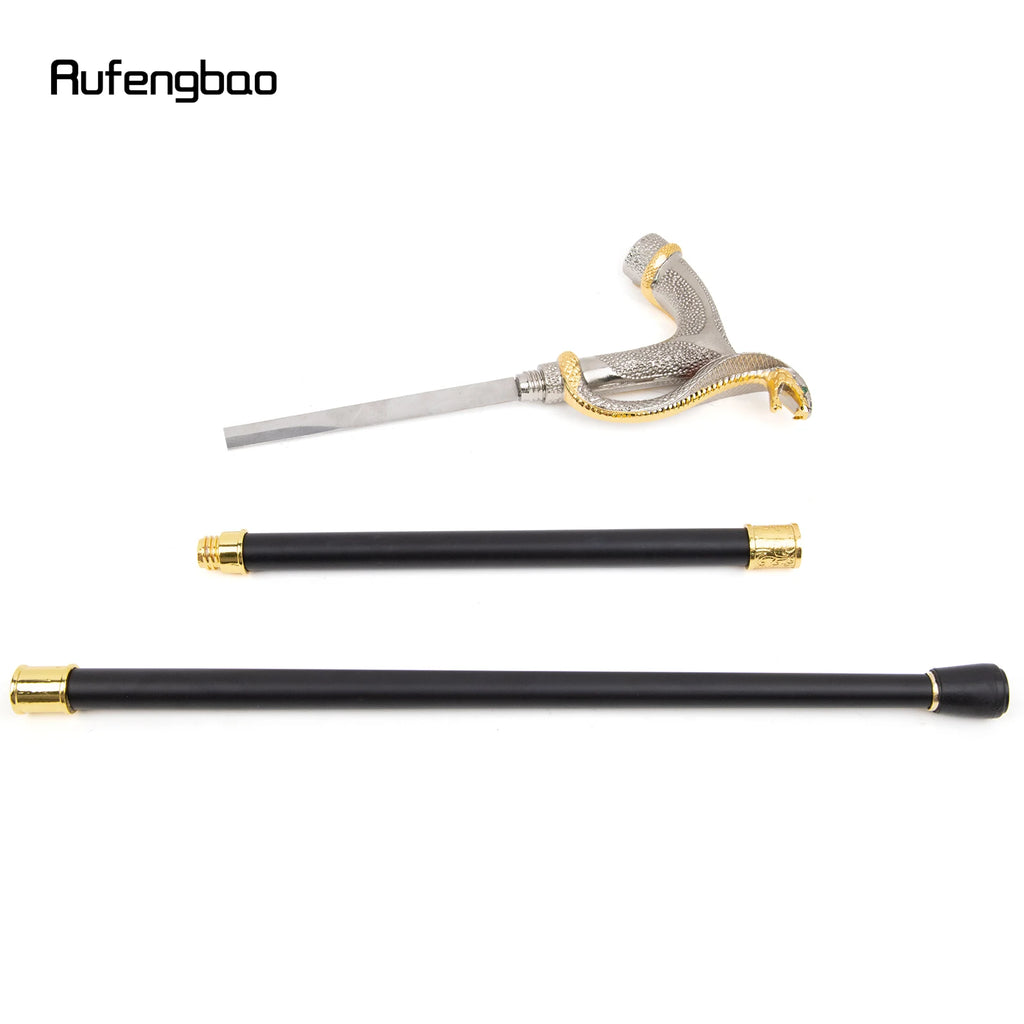 White Golden Cobra Head Fashion Walking Stick with Hidden Plate Self Defense Fashion Cane Plate Cosplay Crosier Stick 93cm