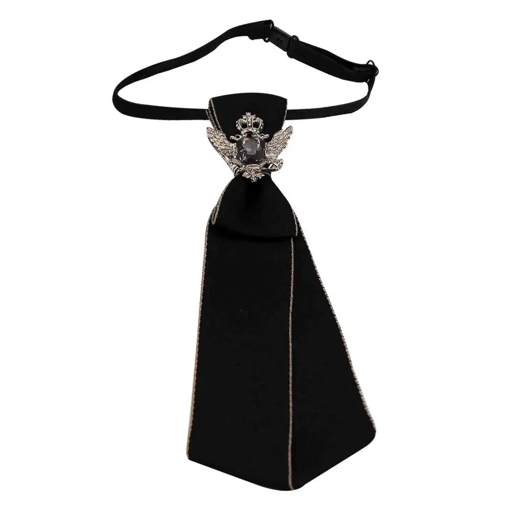 Punk Black Necktie Gothic Metal Chain Crystal Rhinestone Jewelry Bowtie Evening Adjustable Pre-Tied JK Shirt Decoration Bow Tie