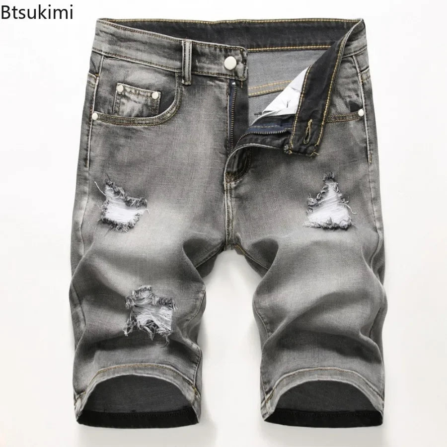 Summer New Men's Jeans Trend Retro Men Denim Shorts Stretch Slim Hip Hop Classic Hole Short Style Jeans for Male Big Size 28-42