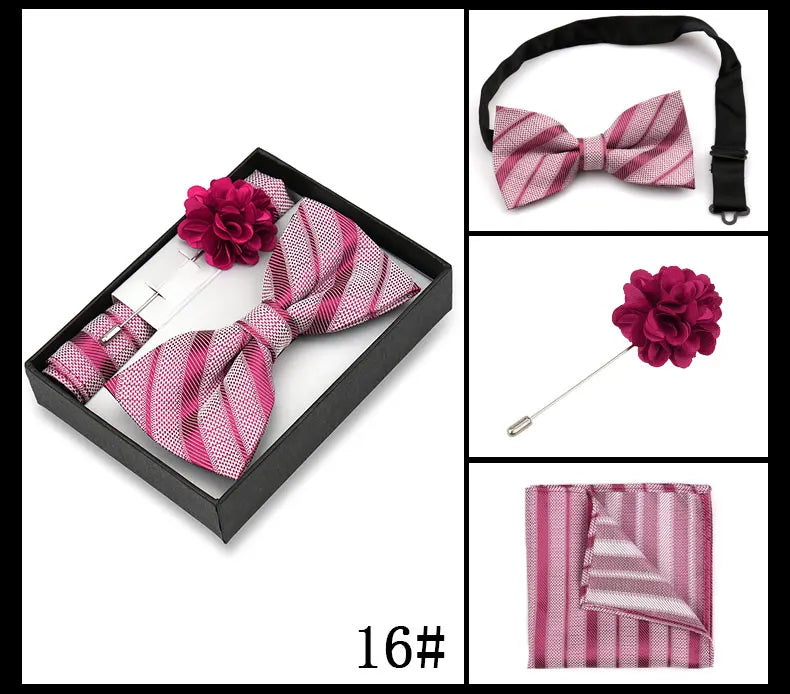 Classic High Quality Bow Tie Set Box Gift For Men Fashion Elegant Bowtie Handchief And Brooch Set Wedding Business Accessories