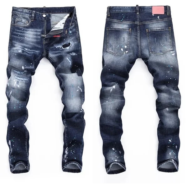 High Quality Street Fashion Men Jeans Retro Blue Elastic Slim Fit Ripped Jeans Men Embroidery Designer Denim Brand Pants Hombre
