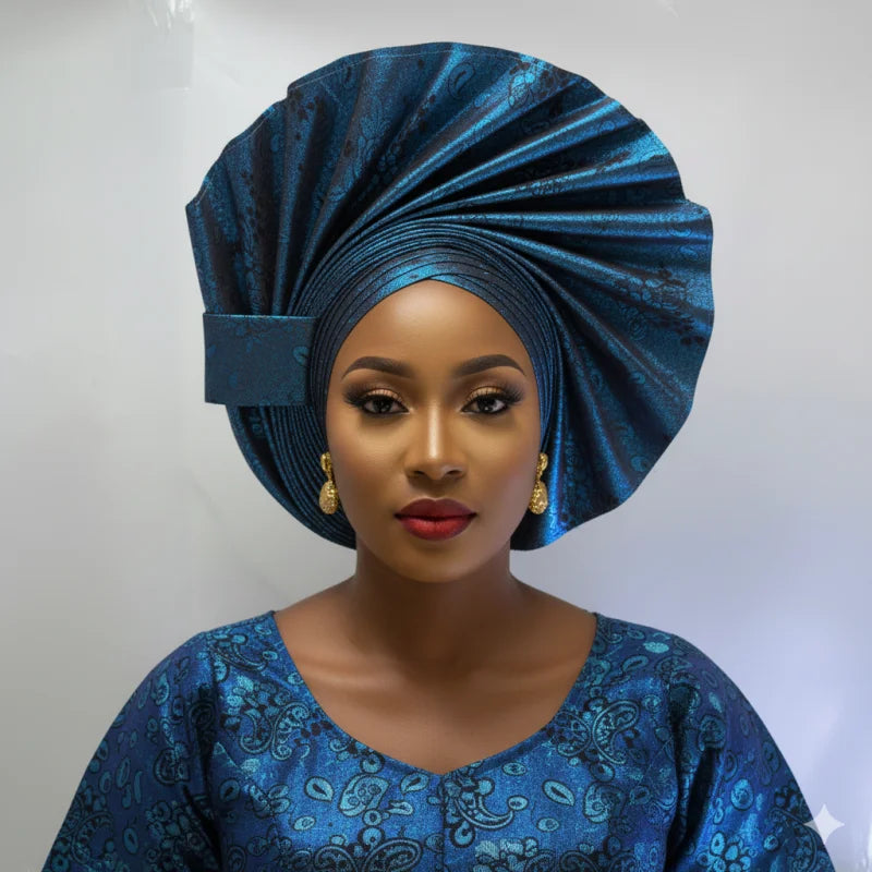 High Quality African Nigeria Gele Elegant Helmet With Stones Headband Turban Head Scarf Head-Hat Auto Gele Brand New Hats 7L5191