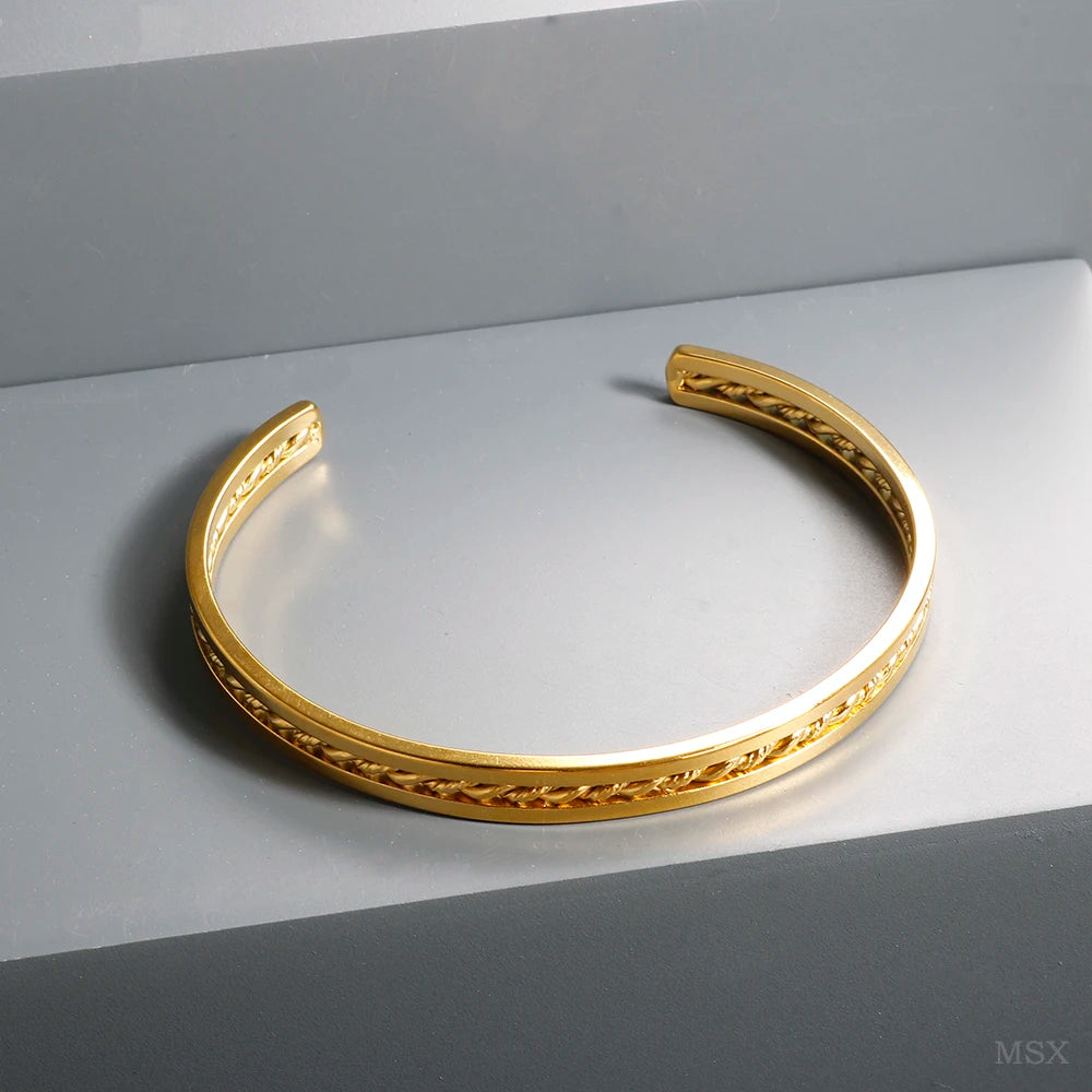 Beads Punk Gold Plated Thick Textured Open Bracelet Bangle for Women Men Trendy Stainless Steel Metal Bracelets