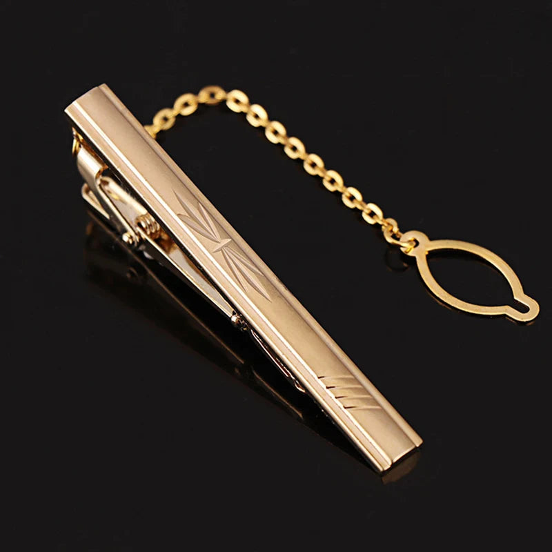 Tie Clip For Women &Men Metal Gold Vintage Chain Luxury Business Ties Bar Pin Clip For Necktie Man Shirt Accessories Party Wedding Gift
