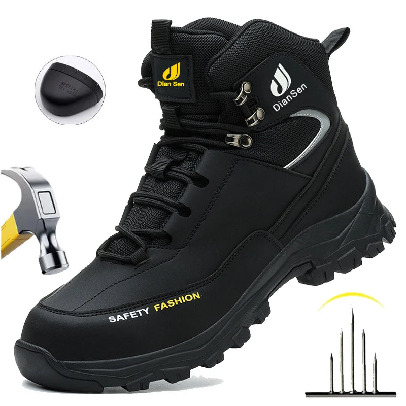 Mens Safety Shoes With Steel Toe Waterproof Boots Puncture Proof Anti-smash Mens Outdoor Work Sneakers Construction Work Shoes