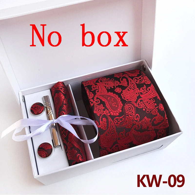 tie set for men gift box for men gravata luxury designer brand 8 cm Jacquard Necktie Pocket Square Clip cufflinks