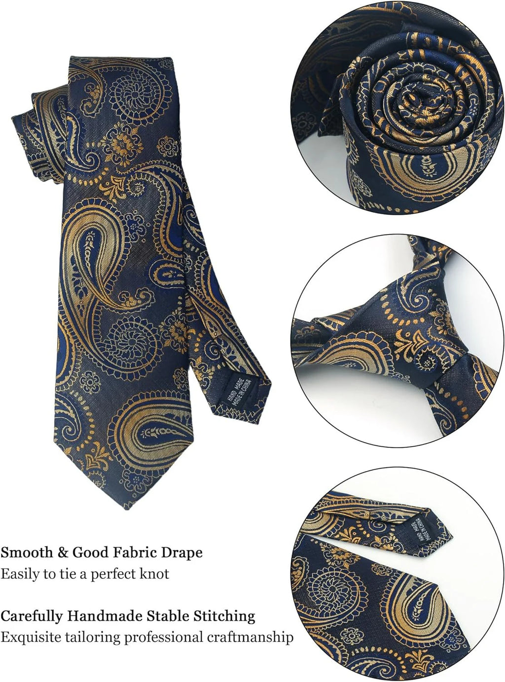 Mens Tie Set Silk Silver Paisley Floral Necktie and Pocket Square Cufflinks Tie Clip Classic Formal Ties for Men Wedding Party