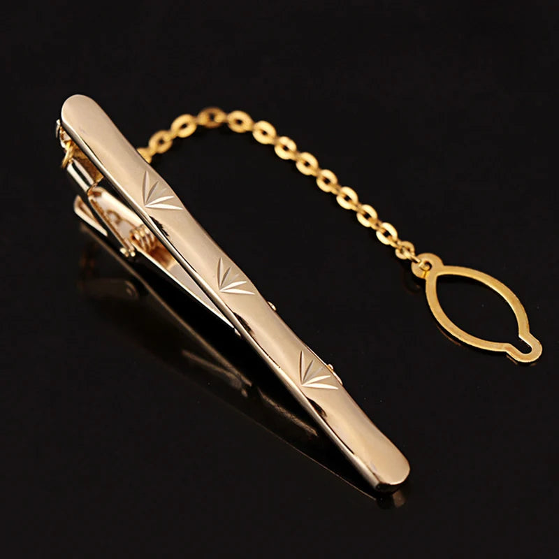 Tie Clip For Women &Men Metal Gold Vintage Chain Luxury Business Ties Bar Pin Clip For Necktie Man Shirt Accessories Party Wedding Gift