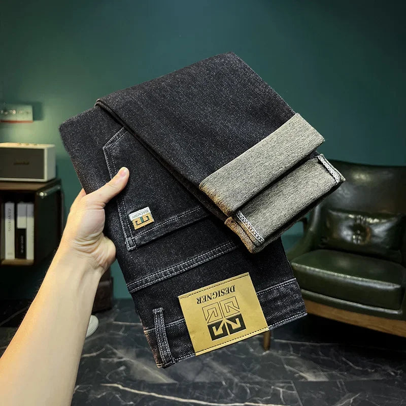 On The New Embroidered Jeans Men's Light Luxury Trend Senior Sense of All Straight Tube Lace-up Adult Gentleman Comfortable