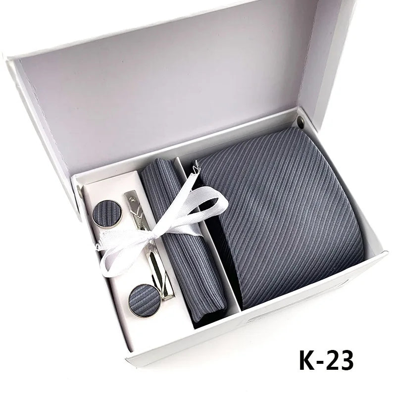 tie set for men gift box for men gravata luxury designer brand 8 cm Jacquard Necktie Pocket Square Clip cufflinks