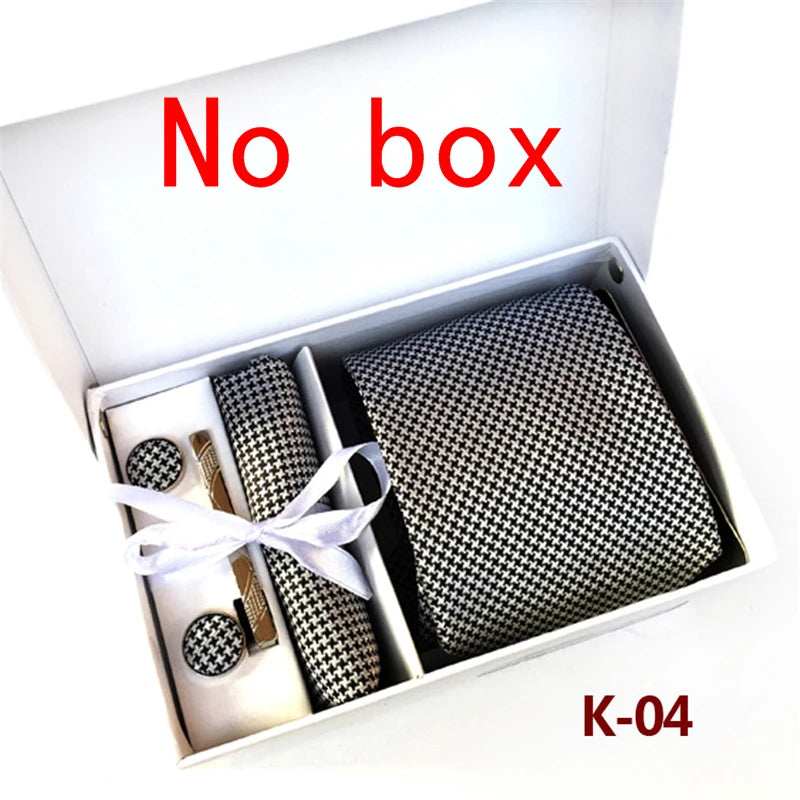 tie set for men gift box for men gravata luxury designer brand 8 cm Jacquard Necktie Pocket Square Clip cufflinks