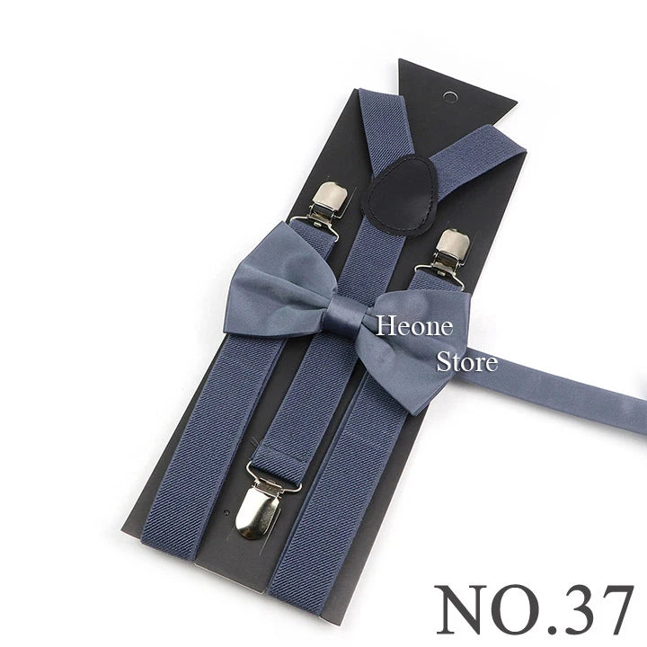 Hot Sale Suspender Bowtie Set For Men Boys Skyle Blue Royal Blue Navy Blue Elastic Adjustable Y-Back Braces Straps Accessory