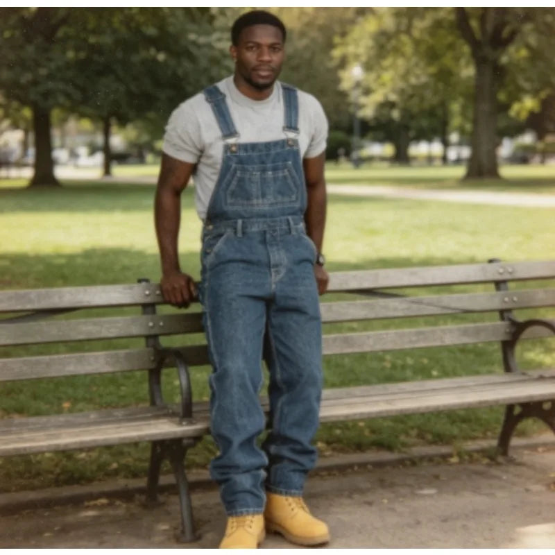 Slim Fit Men’s Ripped Jeans Overalls Loose Denim Bib Pants with Suspender for Fashion and Daily Comfort