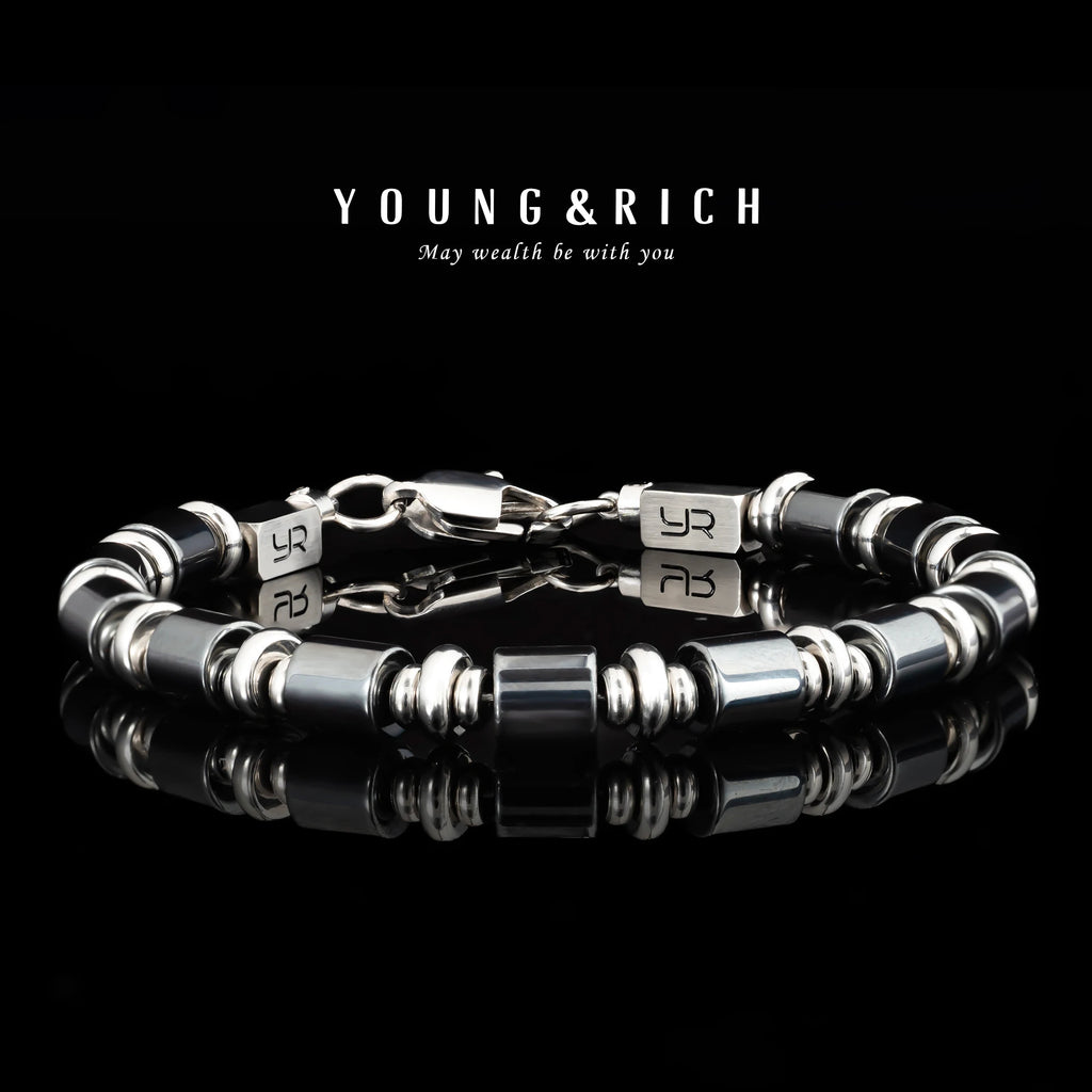 Men's Hematite Bracelet: Retro Chic, Minimalist Design, Cuban Chain Link, Niche Luxury Accessory.
