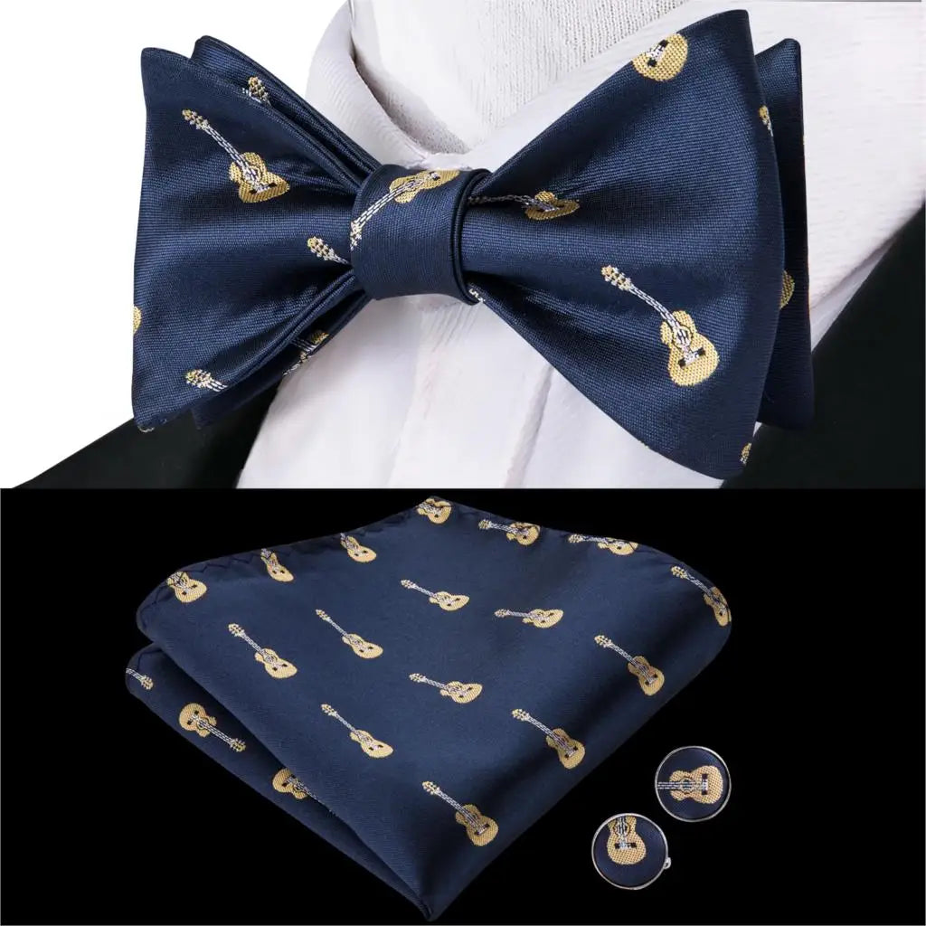 Hi-Tie Adjustable Butterfly Self Bow Tie for mens 100% Silk Floral Paisley Male Classic Wedding Party Golden Red Bow Tie Set